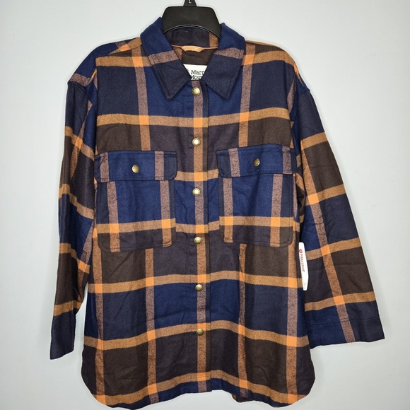 Marmot Womens XL Ridgefield Heavyweight Plaid Flannel Overshirt Top NWT Blue - Picture 2 of 10